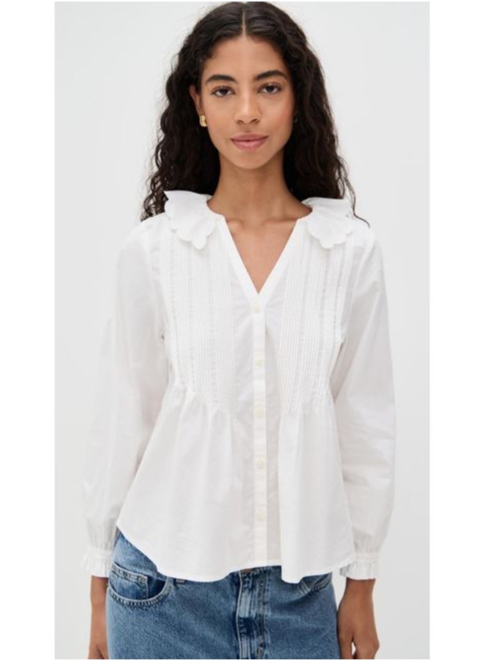 Trovata Birds Of Paradis Francine Top Long Sleeve Collar Button Blouse White L